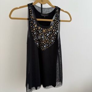 BCBGMaxAzria Black and Gold Embellished Tank Top